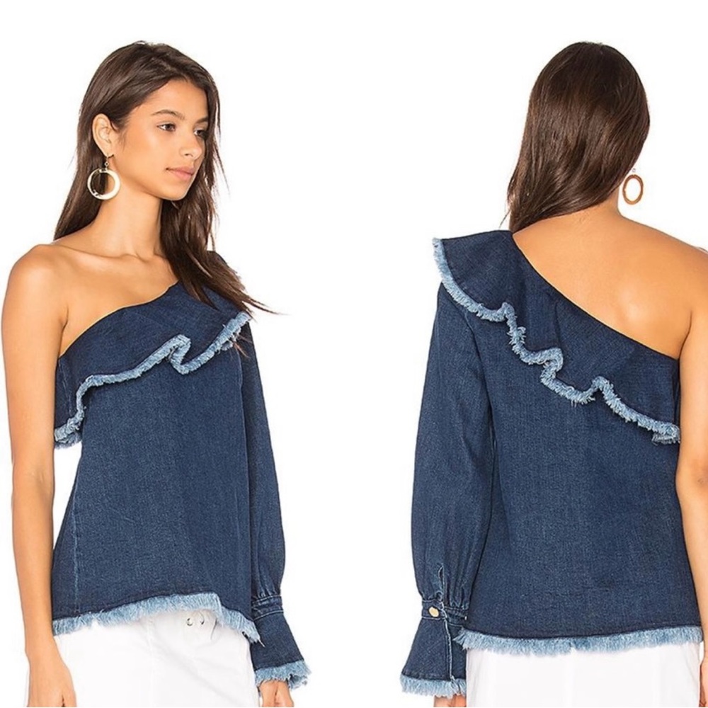 Tanya Taylor Tuckerknuck Orla One Shoulder Denim Top